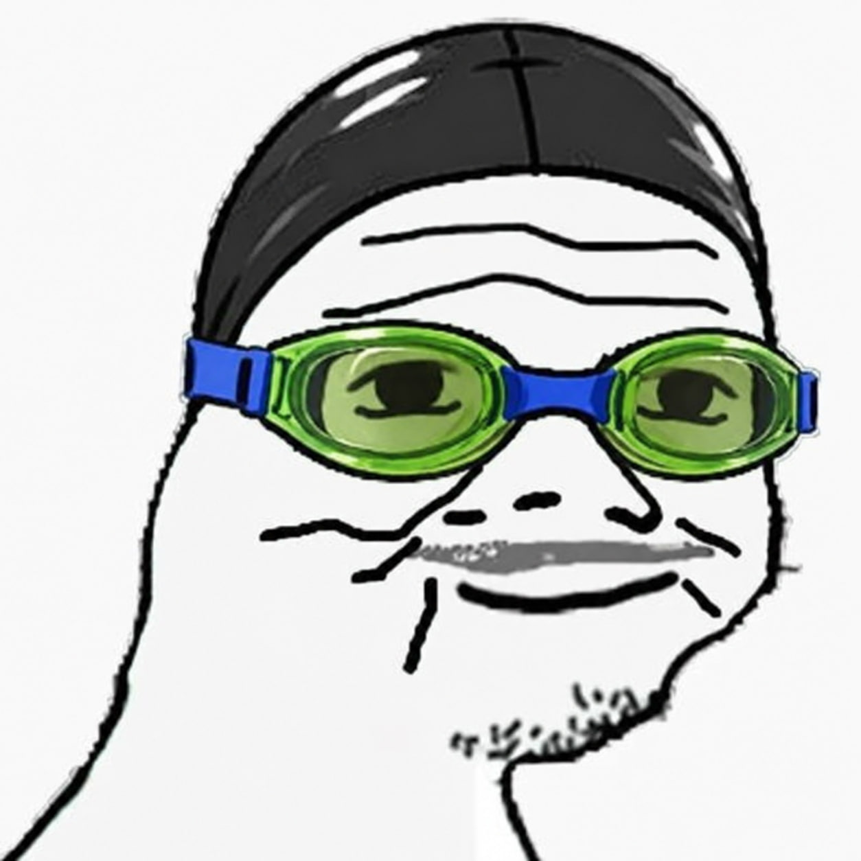 Uncduck wearing a black beanie and green swimming goggles
